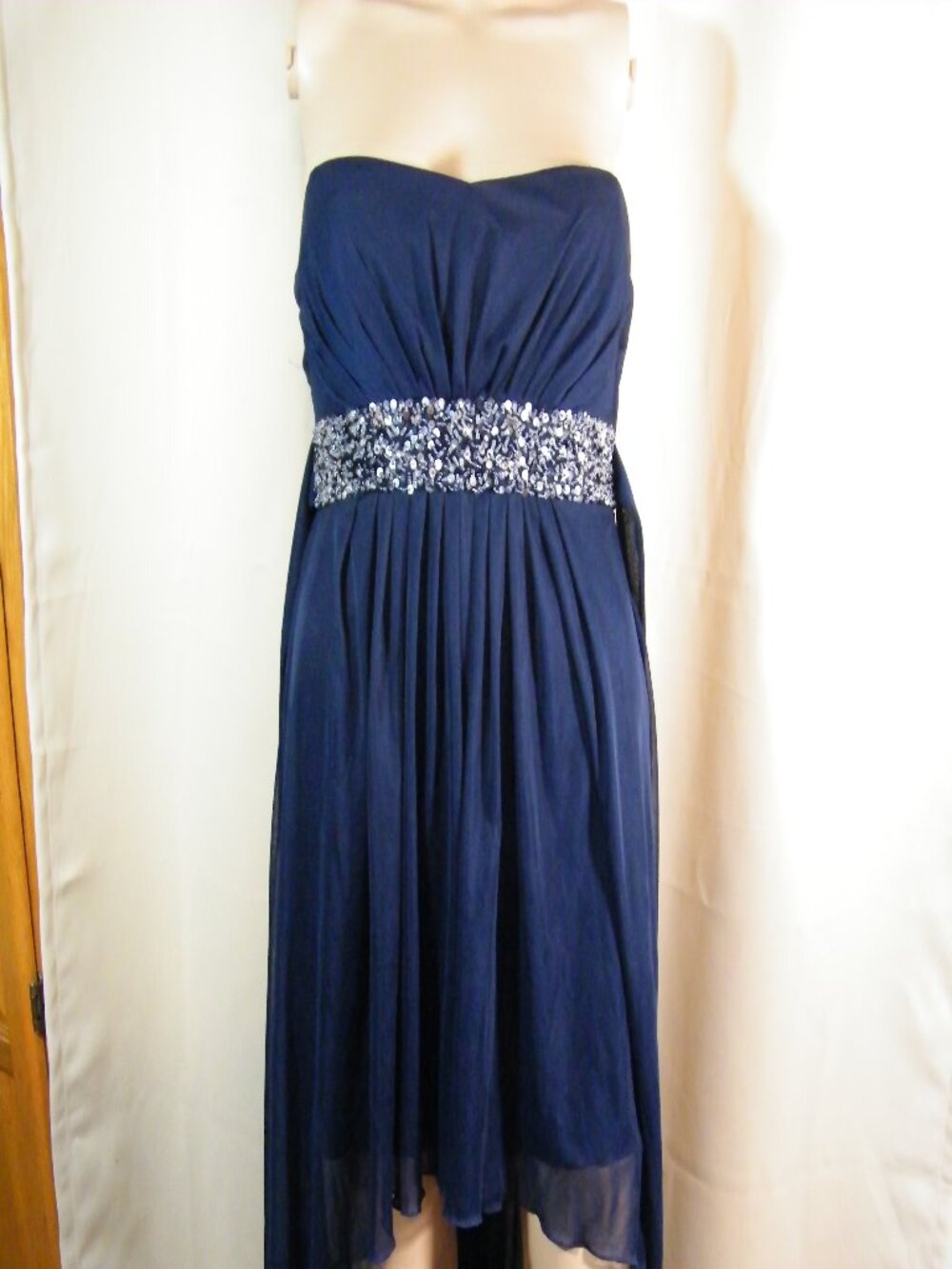 Formal dark blue High/ low strapless mini dress B. Darlin Sz. 5/6